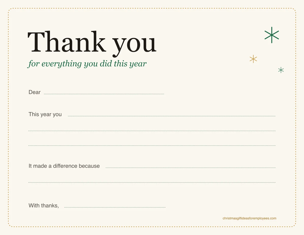 Thank-you card from a manager (printable template preview)